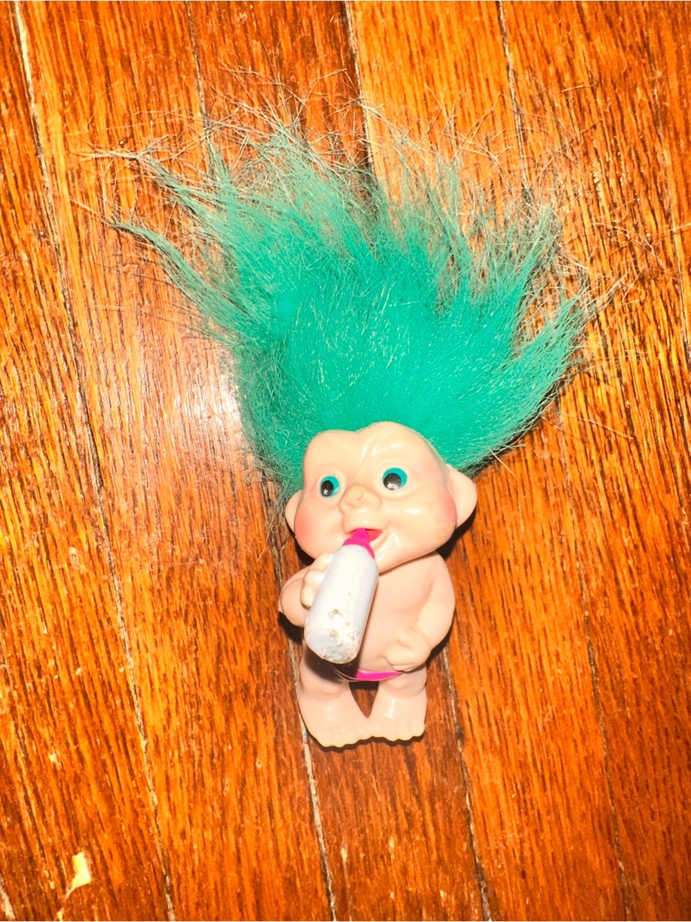 Vintage 90’s Troll Doll Applause Baby With Bottle Diaper With Green Hair